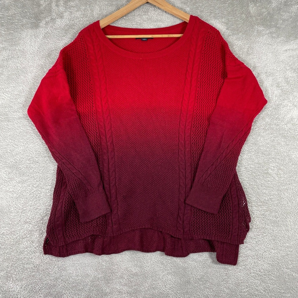 American Eagle Ombre Cable Knit Sweater Women's Large Red Pullover‎